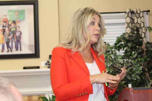 Van ISD Director of Curriculum and Accountability Karla Rainey discussed upcoming changes regarding STAAR testing for the new school year as she visited with Van School Board members Sept. 19 during the board’s regular monthly meeting. Photo by David Barber
