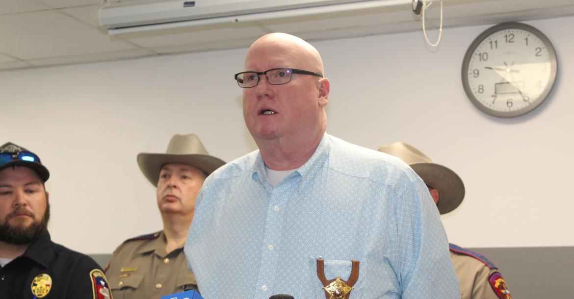 Van Zandt County Sheriff’s Department Lt. Bob Keltner shared information regarding a recent sex offender compliance check in VZC during a news conference March 14 at the VZC Justice Center in Canton. Among those in attendance were a number of law enforcement representatives and elected officials from in and around VZC. Photo by David Barber